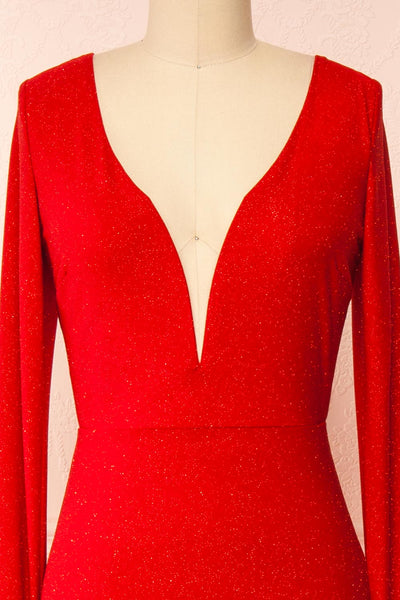 Nykha Red Backless Mermaid Dress | Boutique 1861 front close-up