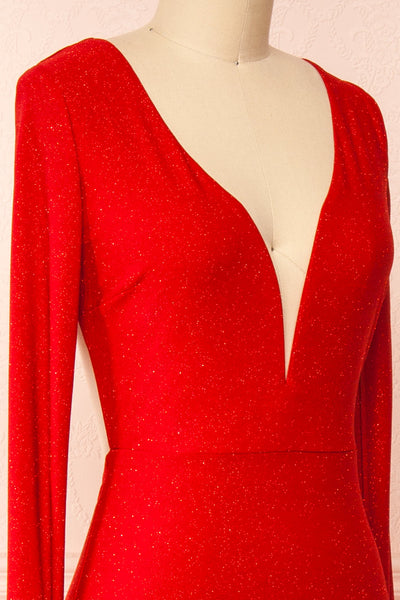 Nykha Red Backless Mermaid Dress | Boutique 1861 side close-up
