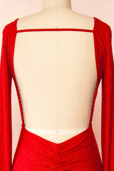 Nykha Red Backless Mermaid Dress | Boutique 1861  back close-up