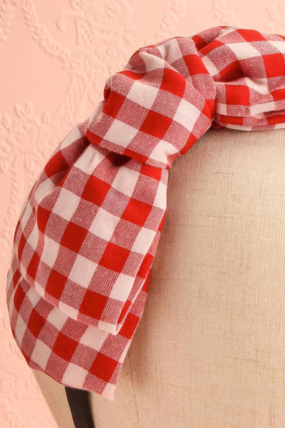 Nynet Red Gingham Print Headband | Boutique 1861 front close-up