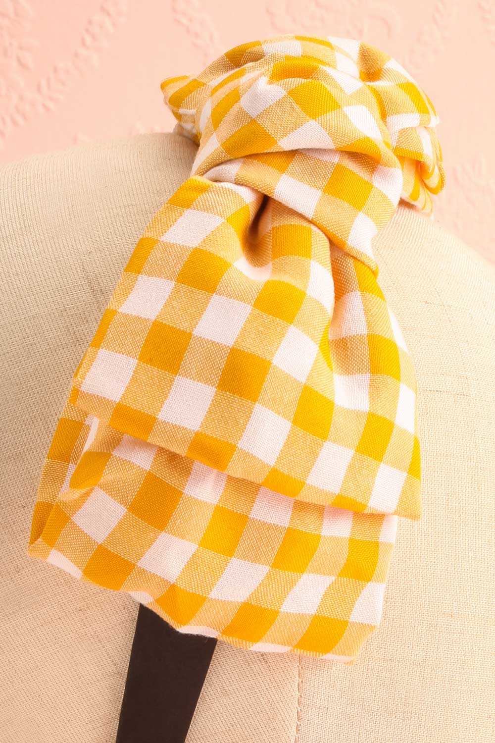 Nynet Yellow Gingham Print Headband | Boutique 1861 side close-up