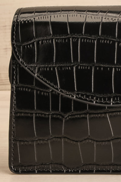 Oakland Black Faux Croc Crossbody Bag | La petite garçonne front close-up