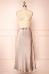 Oana Rose Gold Satin Midi Skirt with Side Slit | Boutique 1861 front view