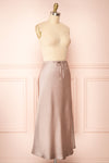 Oana Rose Gold Satin Midi Skirt with Side Slit | Boutique 1861 side view