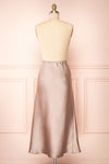 Oana Rose Gold Satin Midi Skirt with Side Slit | Boutique 1861 back view