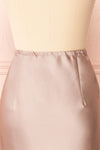 Oana Rose Gold Satin Midi Skirt with Side Slit | Boutique 1861 back close-up