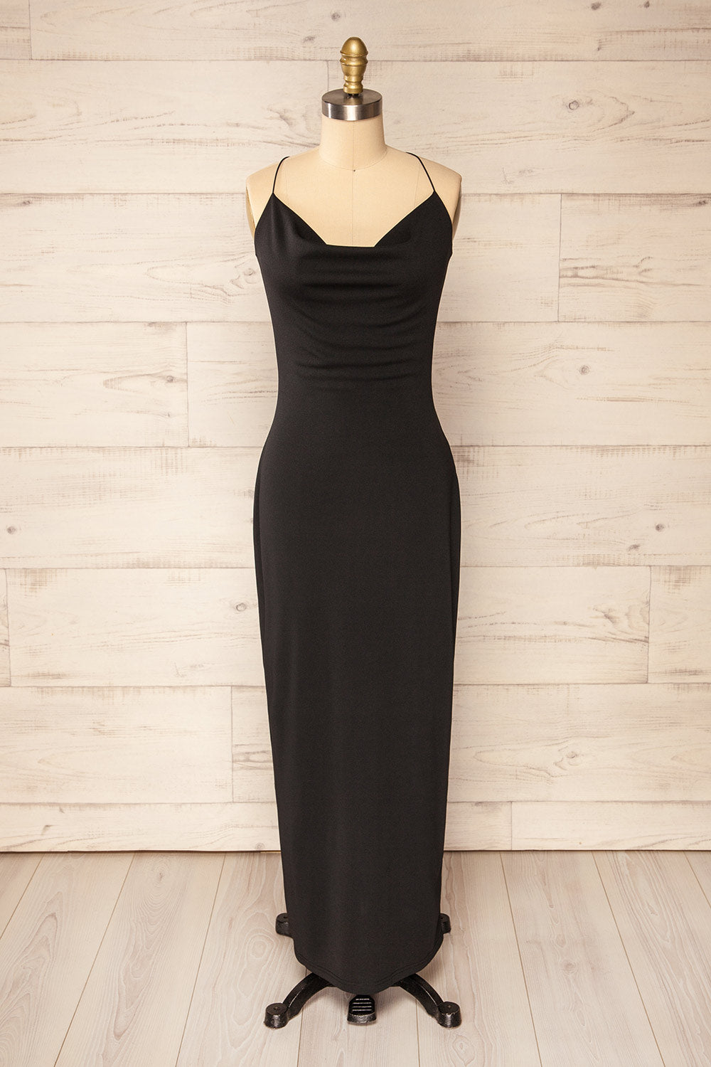 Ocala Black Fitted Open-Back Maxi Dress | La petite garçonne front view  