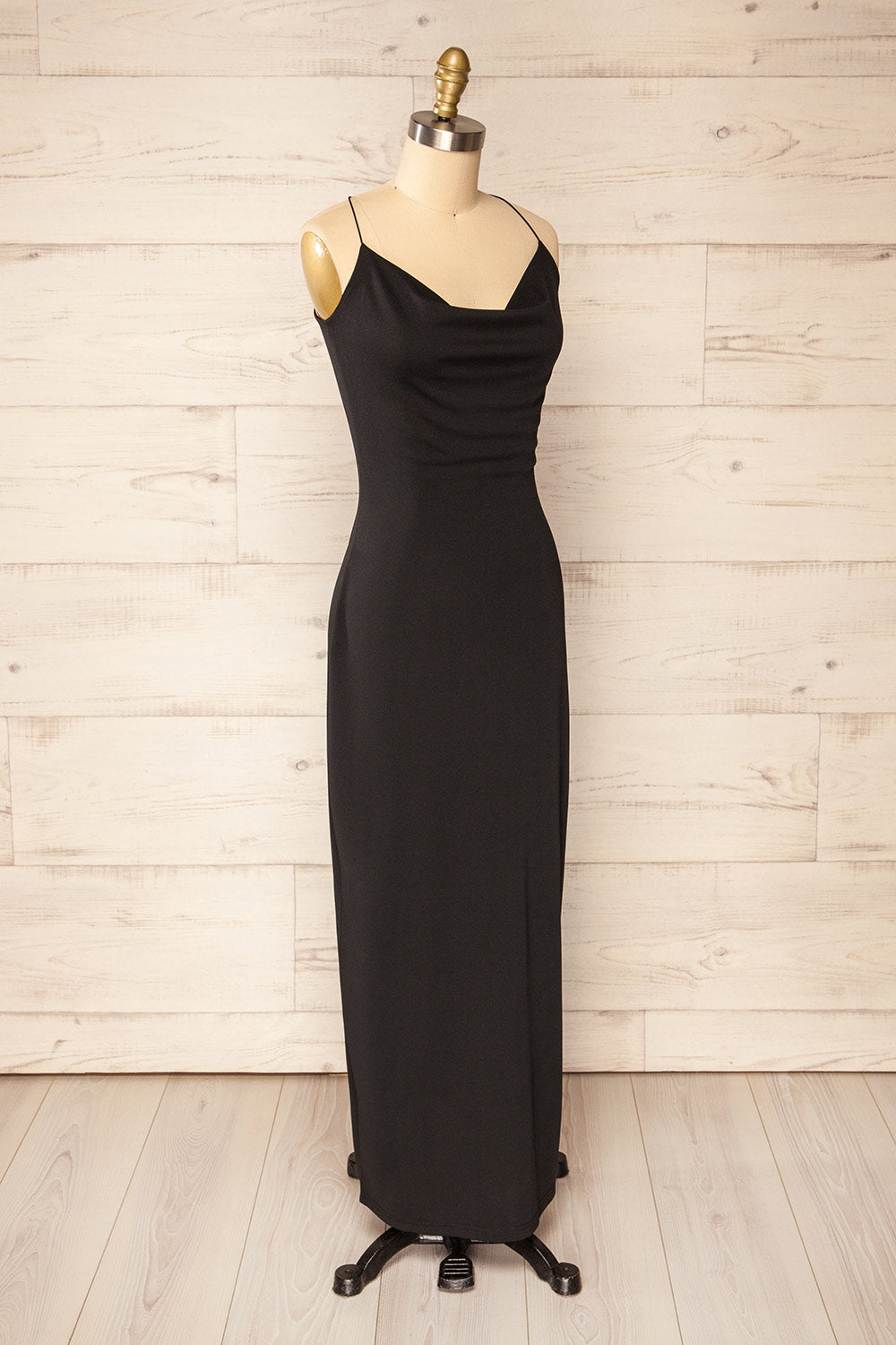 Ocala Black Fitted Open-Back Maxi Dress | La petite garçonne  side view 