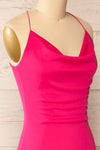 Ocala Fuchsia Fitted Open-Back Maxi Dress | La petite garçonne side close-up