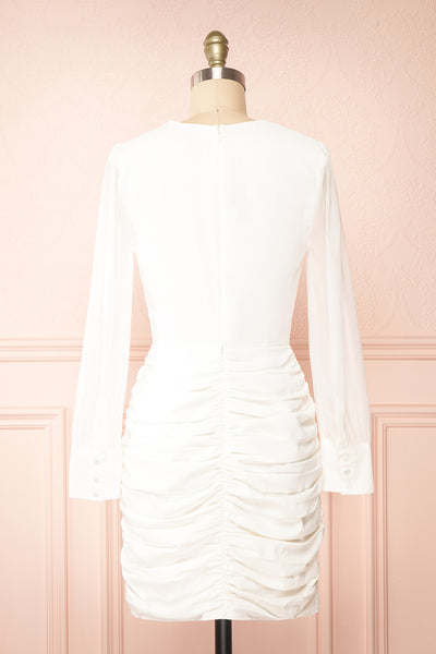 Ochako Ruched Mini Dress w/ Organza Sleeves | Boutique 1861 back view