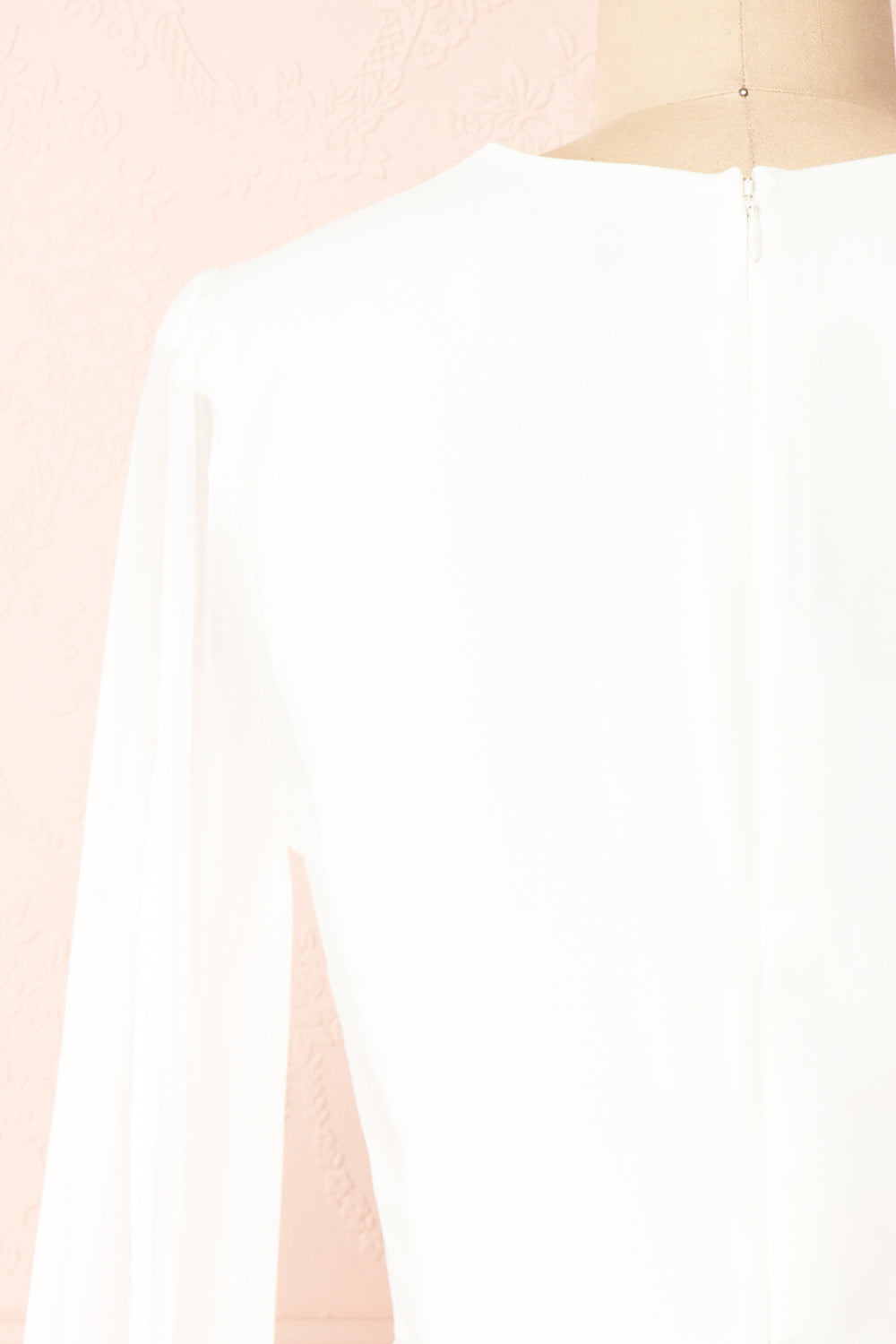 Ochako Ruched Mini Dress w/ Organza Sleeves | Boutique 1861 back close-up
