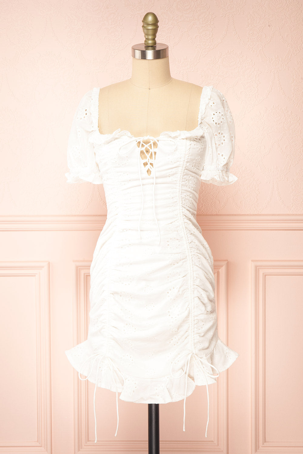Octensia Short Fitted Dress w/ Openwork Embroidery | Boutique 1861 front view