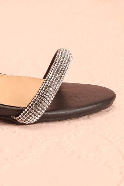 Odessa Black Sparkly Heeled Sandals | Boudoir 1861 side front close-up