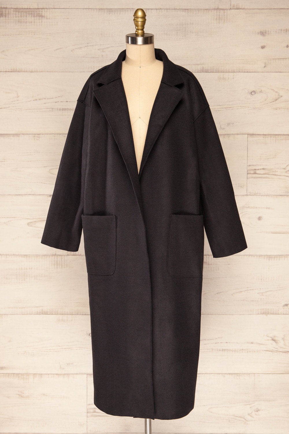 Oia Black Open Front Trench Coat | La petite garçonne front view