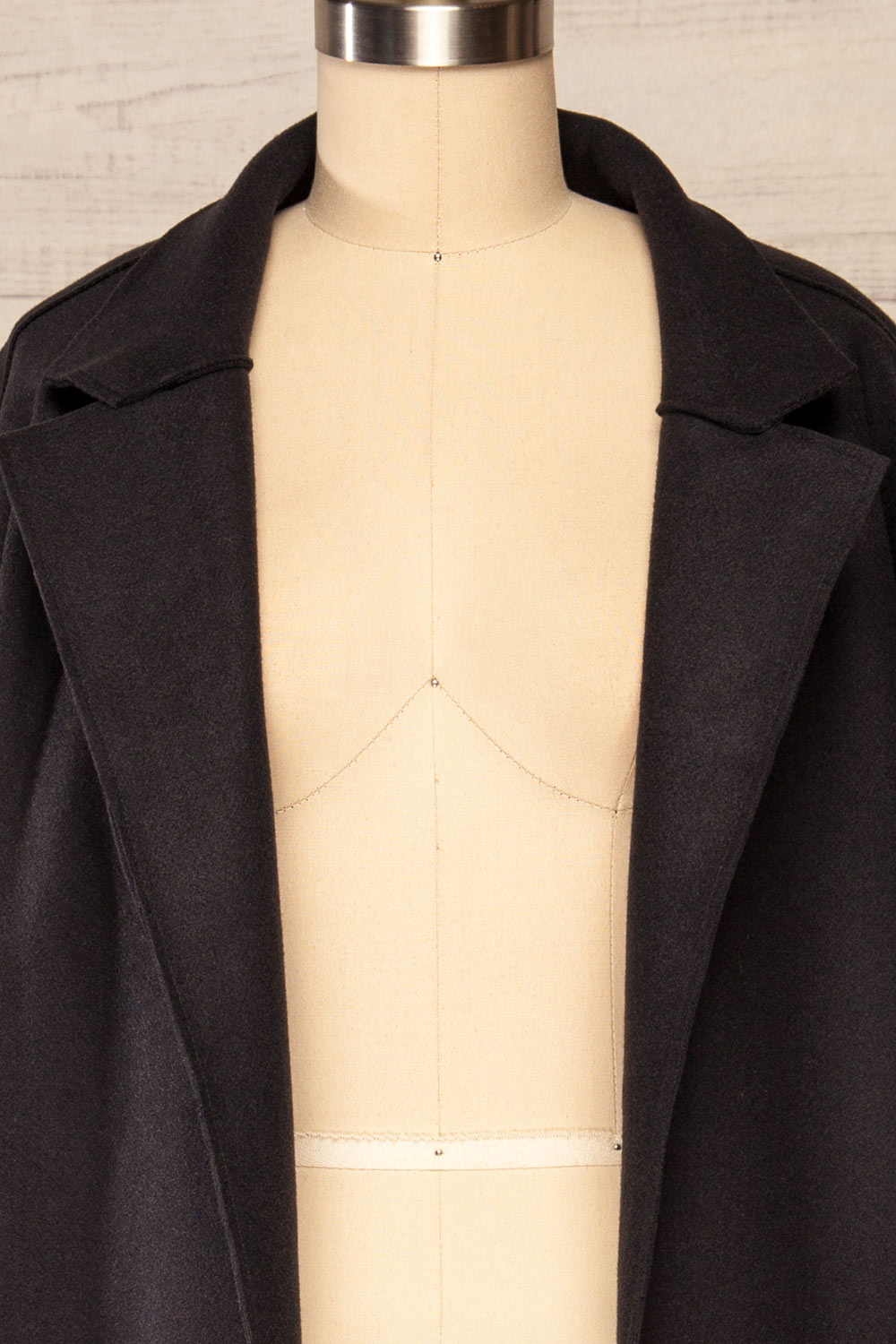 Oia Black Open Front Trench Coat | La petite garçonne front open close up