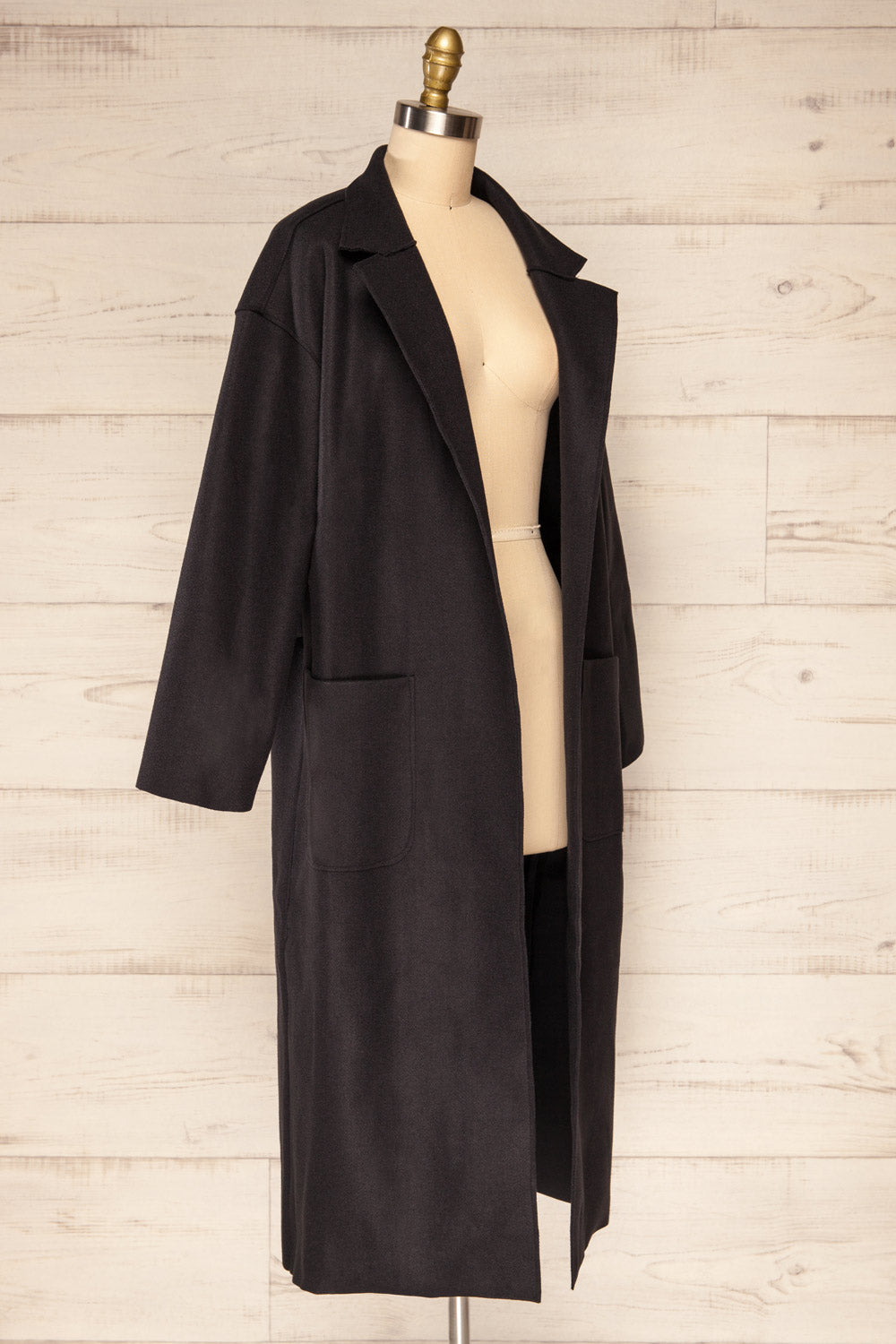 Oia Black Open Front Trench Coat | La petite garçonne side view