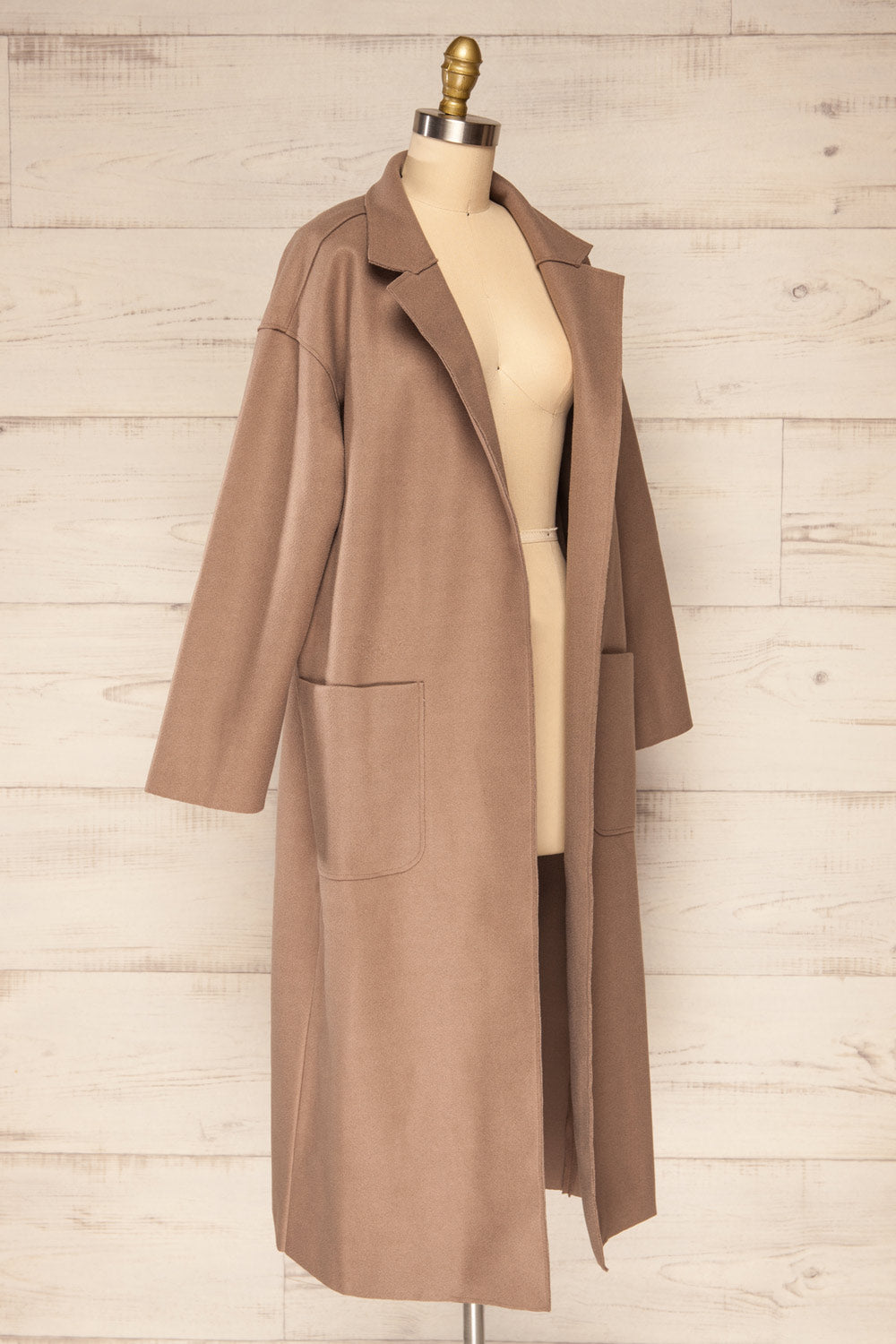 Oia Mocha Open Front Trench Coat | La petite garçonne side view