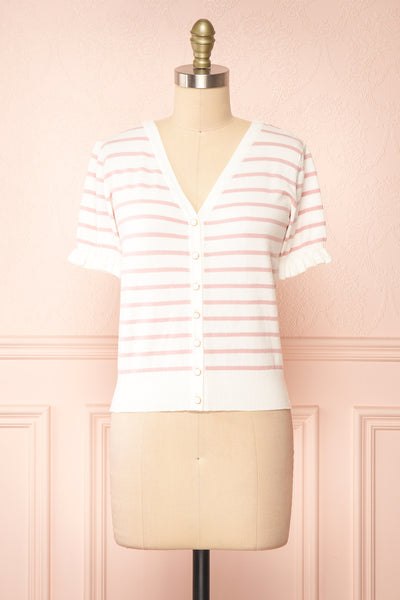 Oklahoma Striped Cardigan with Short Sleeves | Boutique 1861 front view