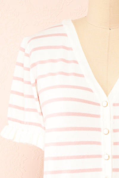 Oklahoma Striped Cardigan with Short Sleeves | Boutique 1861 front close-up