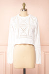 Okoye White Cropped Knit Sweater | Boutique 1861 front view