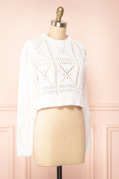 Okoye White Cropped Knit Sweater | Boutique 1861 side view