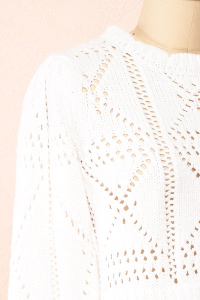 Okoye White Cropped Knit Sweater | Boutique 1861 side close-up