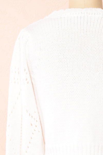 Okoye White Cropped Knit Sweater | Boutique 1861 back close-up