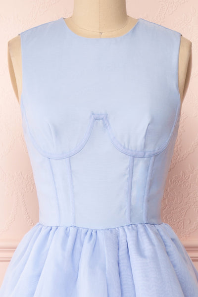 Olalla Light Blue Asymmetrical Maxi Dress | Boutique 1861 front close-up