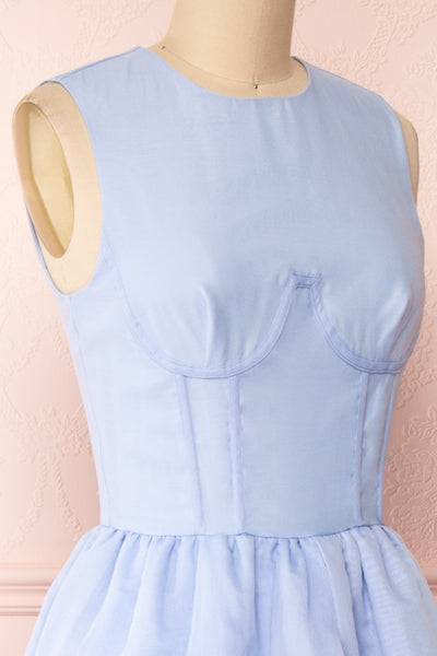 Olalla Light Blue Asymmetrical Maxi Dress | Boutique 1861 side close-up