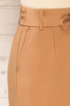 Olkusz Camel High-Waisted Short Skirt | La petite garçonne side close-up