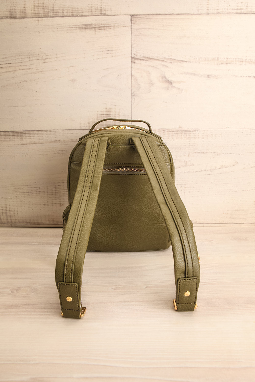 Olly Leaf Olive Green Vegan Leather Backpack back view | La Petite Garçonne
