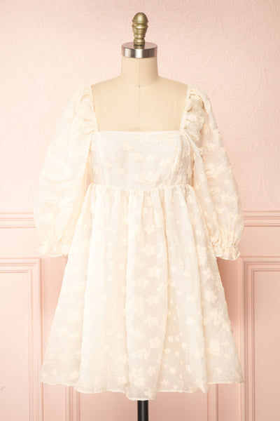 Olympe Cream Babydoll Dress w/ Flowers | Boutique 1861 frotn view