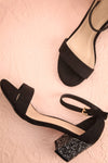 Oméga Noir Black Faux-Suede Sequins Block Heels | Boutique 1861