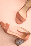 Oméga Rose Pink Faux-Suede Sequins Block Heels | Boutique 1861