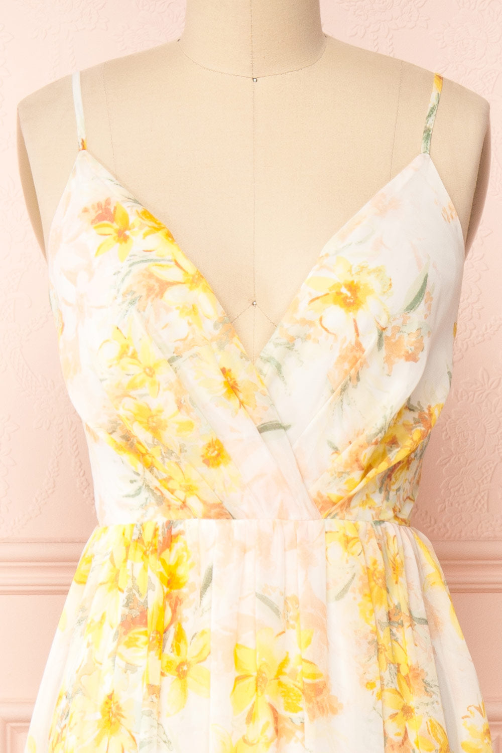 Oneyda Floral V-Neck Maxi Dress | Boutique 1861 front close-up