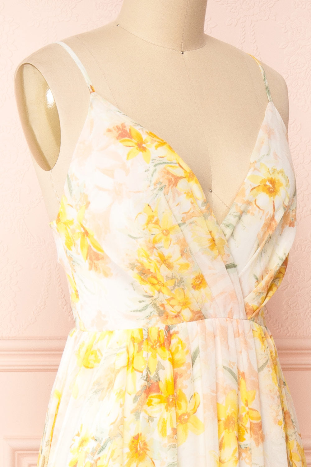 Oneyda Floral V-Neck Maxi Dress | Boutique 1861 side close-up