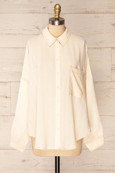 Orebro Oversized Ivory Button-Up Shirt | La petite garçonne front view