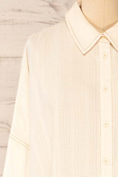 Orebro Oversized Ivory Button-Up Shirt | La petite garçonne front close-up