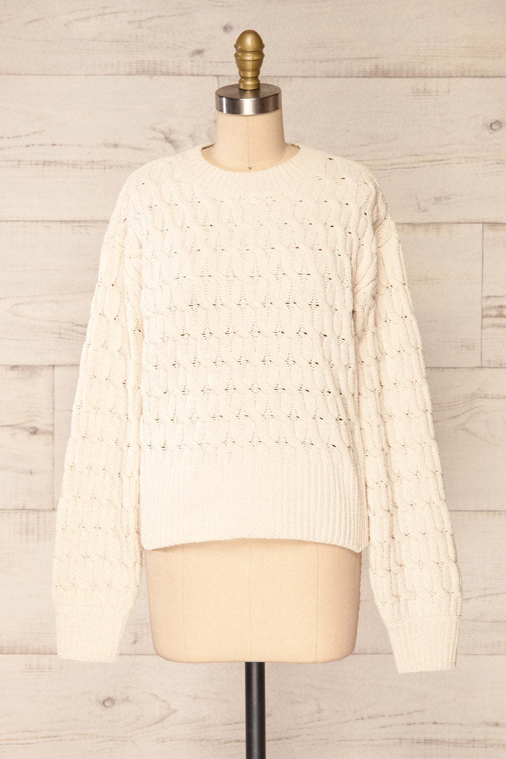 Orenb Cream Weave Knit Sweater | La petite garçonne front view