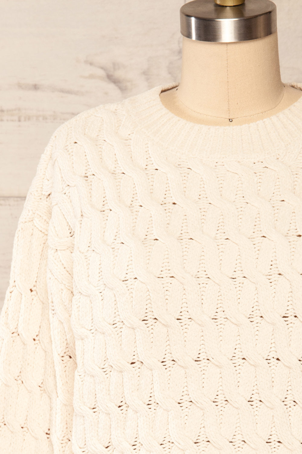 Orenb Cream Weave Knit Sweater | La petite garçonne front close up
