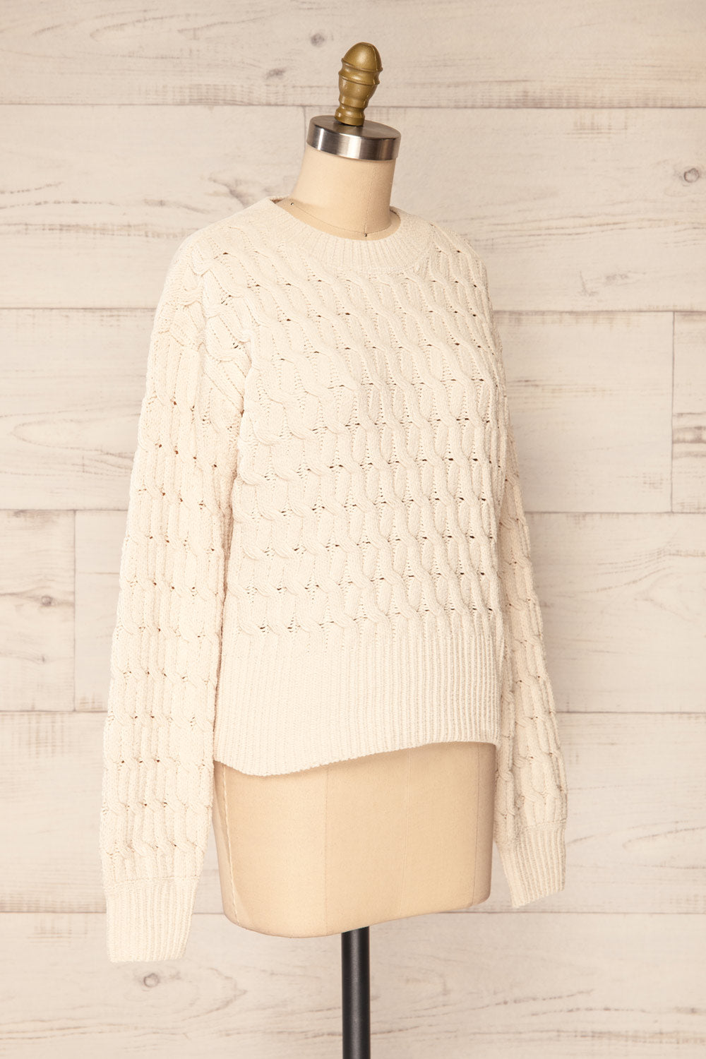 Orenb Cream Weave Knit Sweater | La petite garçonne side view