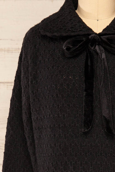 Oreyl Black Peter Pan Collar Knit Top | La petite garçonne front close-up