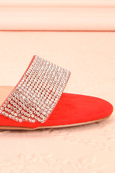 Orfila Red Slip-On Sandal Stilettos | Talons | Boutique 1861 side front close-up