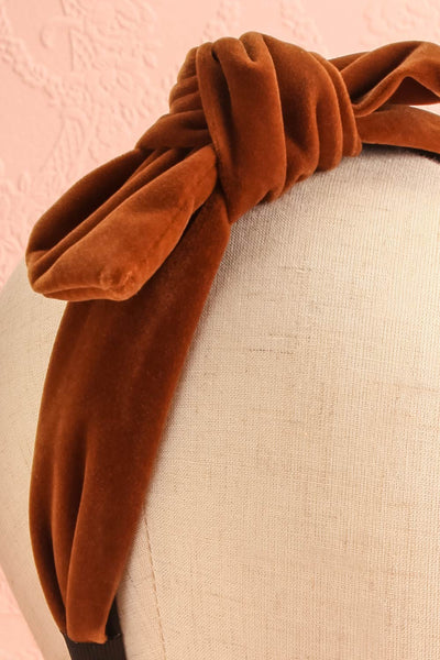 Orgille Brown Velvet Headband w/ Bow | Boutique 1861 front close-up