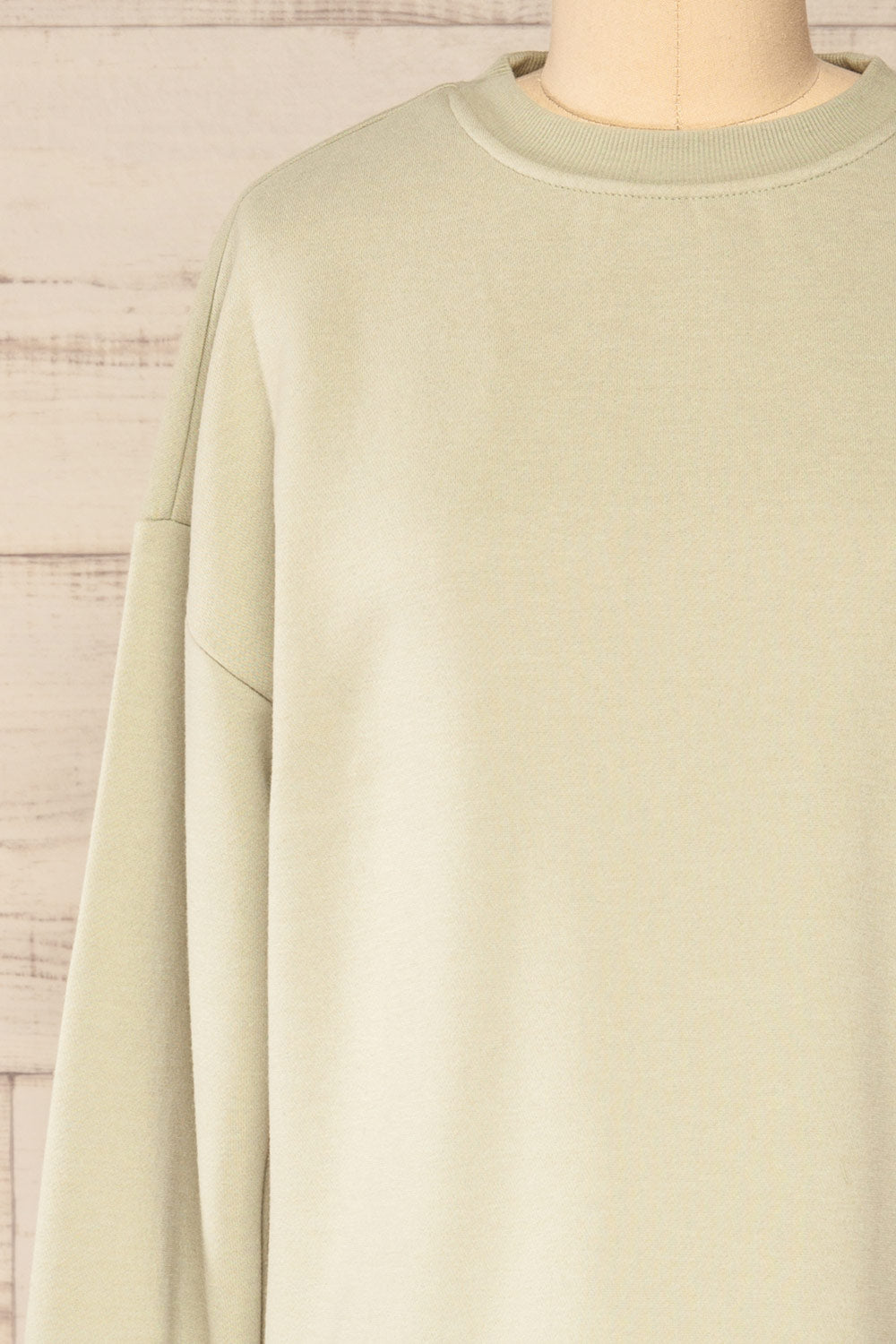 Orhei Sage Oversized Sweatshirt Dress | La petite garçonne front close-up
