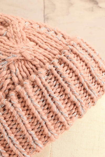 Orion Pink Knit Tuque w/ Pompom | La petite garçonne side close-up