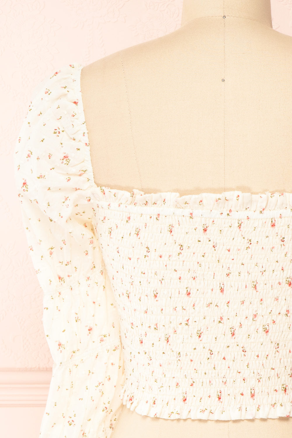 Orithyia Beige Floral Crop Top w/ Square Neckline | boutique 1861 back close-up