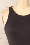 Orzesze Charcoal Ribbed Halter Neck Fitted Dress | La petite garçonne front close-up