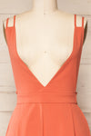 Osaka Coral V-neck Palazzo Jumpsuit w/ Open-back front close-up