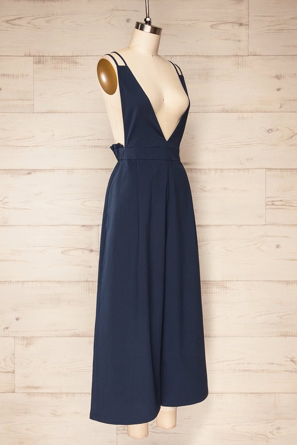 Osaka Navy V-neck Palazzo Jumpsuit w/ Open-back side view